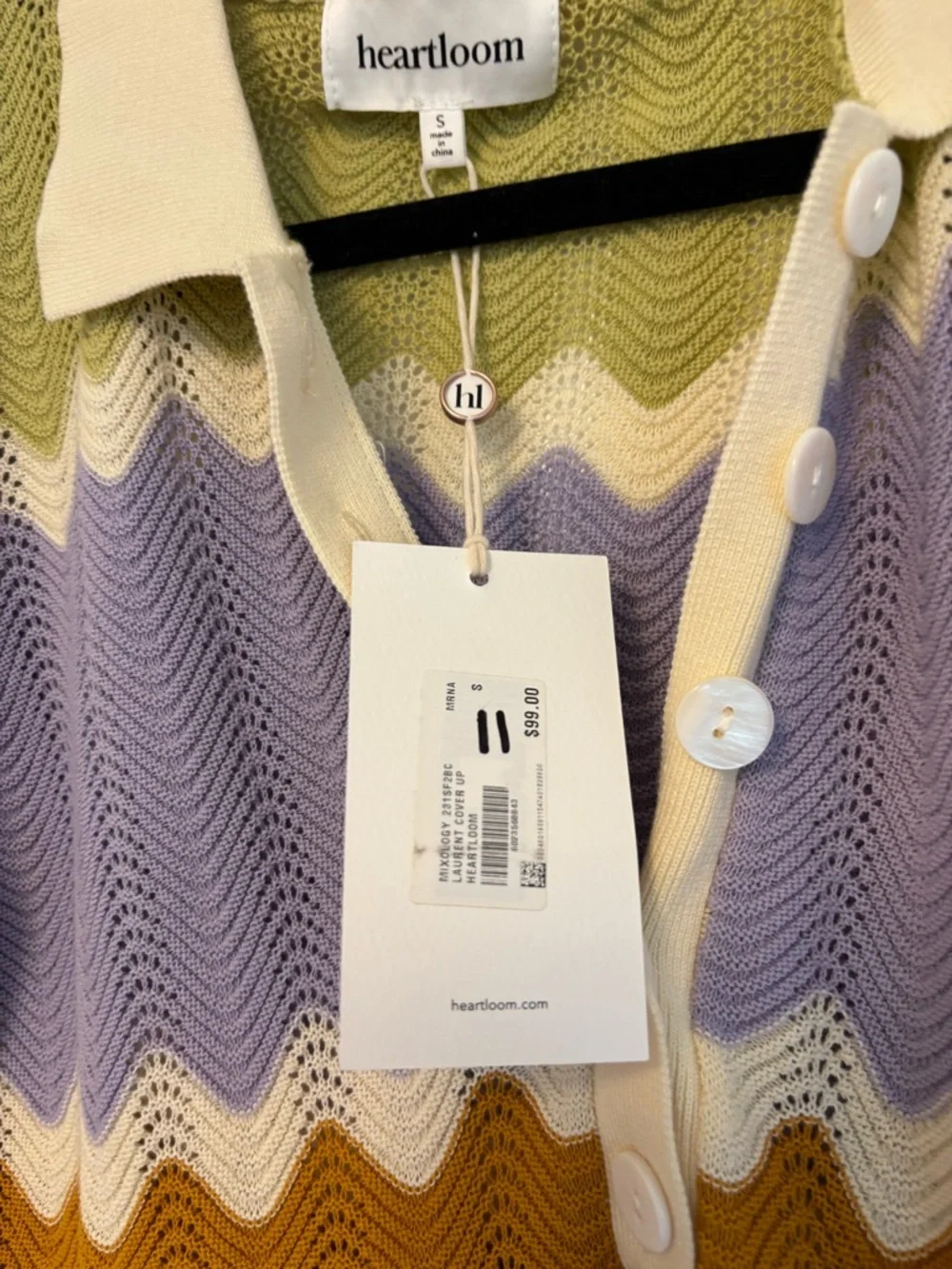 Heartloom Chevron Pointelle Knit Cardigan Sweater Multicolor Size S NWT
